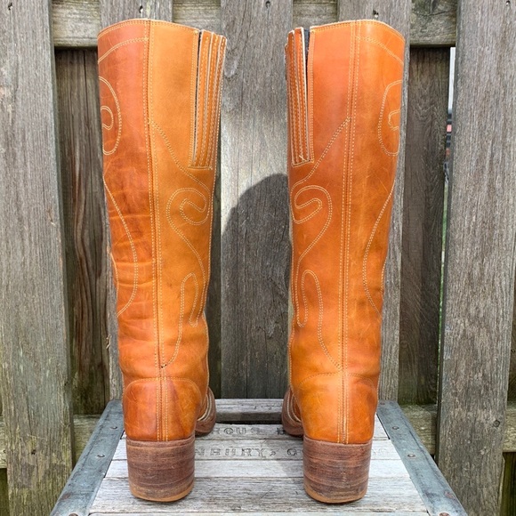 Sold FRYE True Vintage Campus Swirl Embroidery Zippered Tall Knee High Boots 7.5 - Picture 8 of 15
